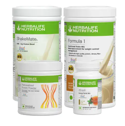 Formula 1 Banana Caramel Nutritional Shake, Shakemate, 200g Protein Powder, and Afresh Energy Drink Mix Tulsi Wellness Pack